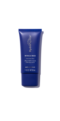 A blue jar containing Hydropeptide Miracle mask with clays and hyaluronic acid. 